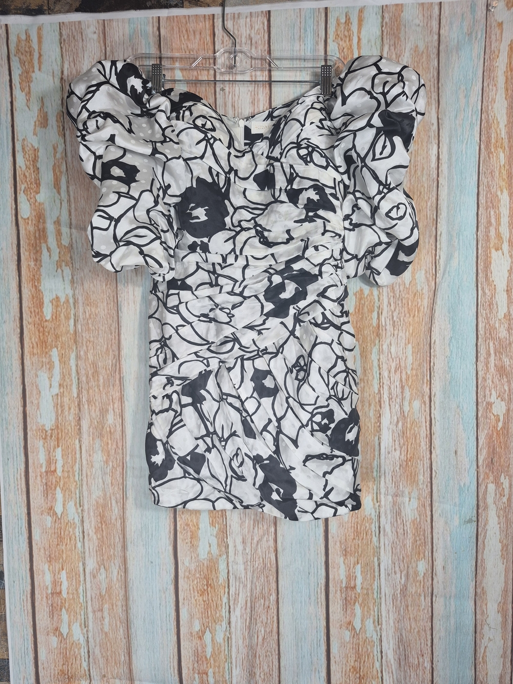 Ronny Kobo Collection Black & White Floral Off-Shoulder Mini Dress Size M - Picture 3 of 7